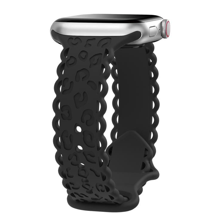 For Apple Watch 46mm / 49mm / 45mm / 44mm Lace Laser Engraved Leopard Silicone Watch Band