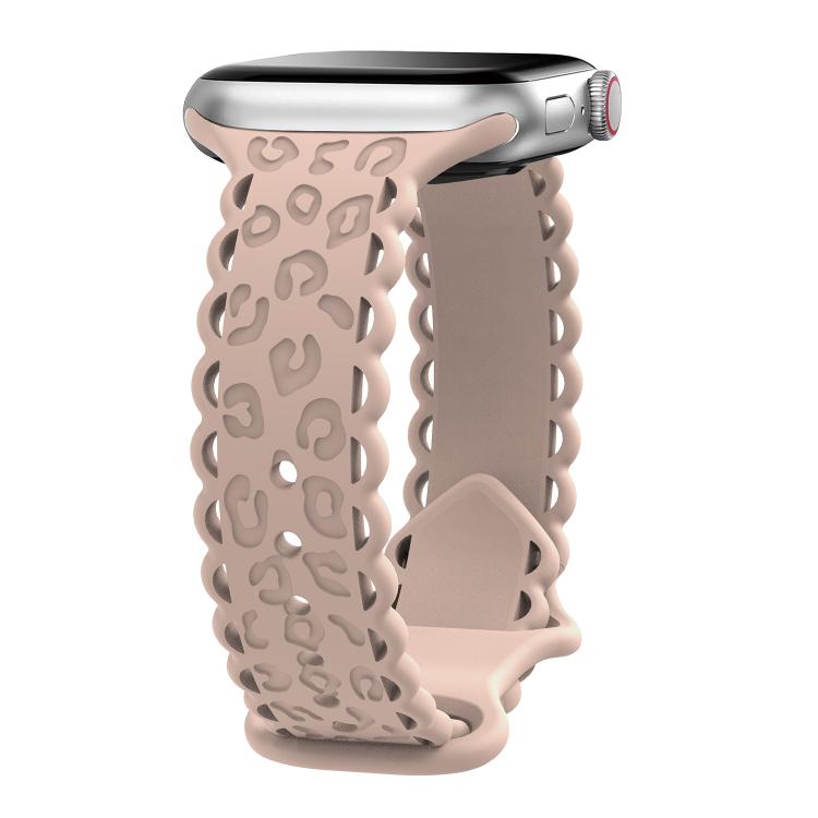 For Apple Watch 46mm / 49mm / 45mm / 44mm Lace Laser Engraved Leopard Silicone Watch Band