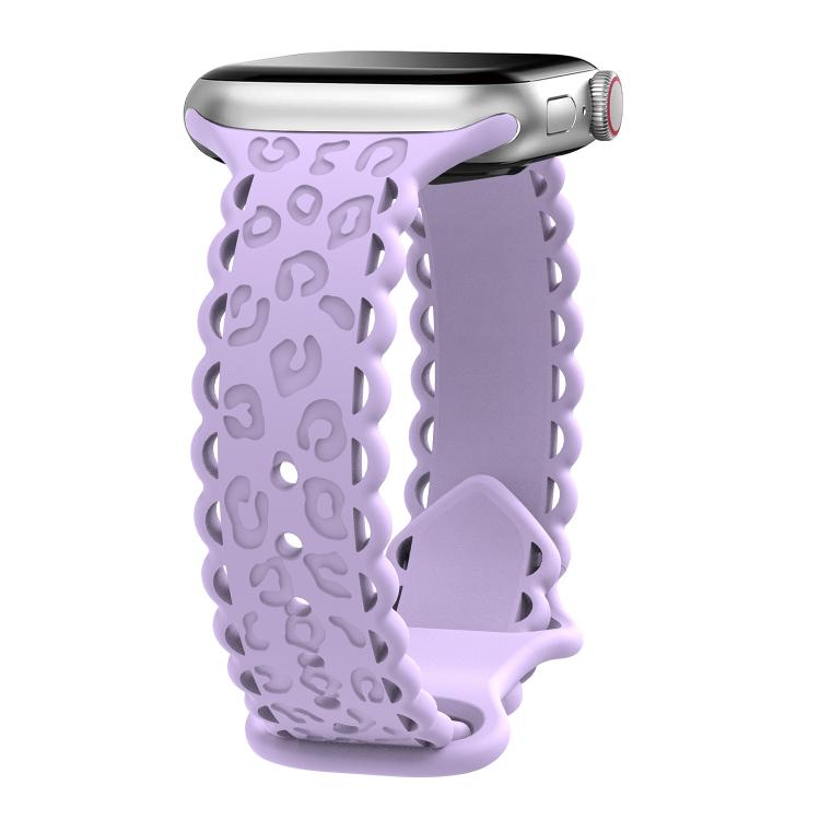 For Apple Watch 46mm / 49mm / 45mm / 44mm Lace Laser Engraved Leopard Silicone Watch Band