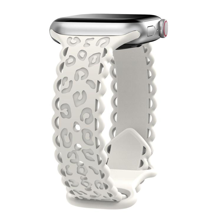 For Apple Watch 46mm / 49mm / 45mm / 44mm Lace Laser Engraved Leopard Silicone Watch Band