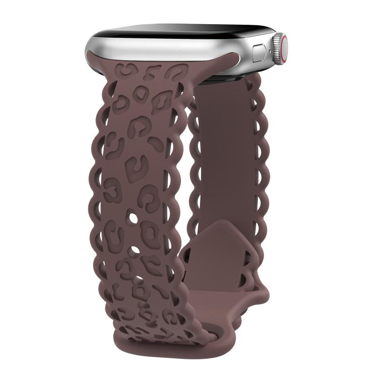 For Apple Watch 46mm / 49mm / 45mm / 44mm Lace Laser Engraved Leopard Silicone Watch Band