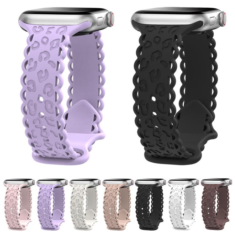 For Apple Watch 42mm / 41mm / 40mm / 38mm Lace Laser Engraved Leopard Silicone Watch Band