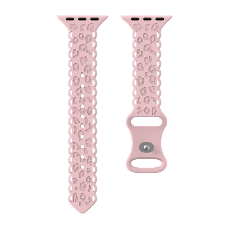 For Apple Watch 46mm / 49mm / 45mm / 44mm Lace Laser Engraved Leopard Silicone Watch Band