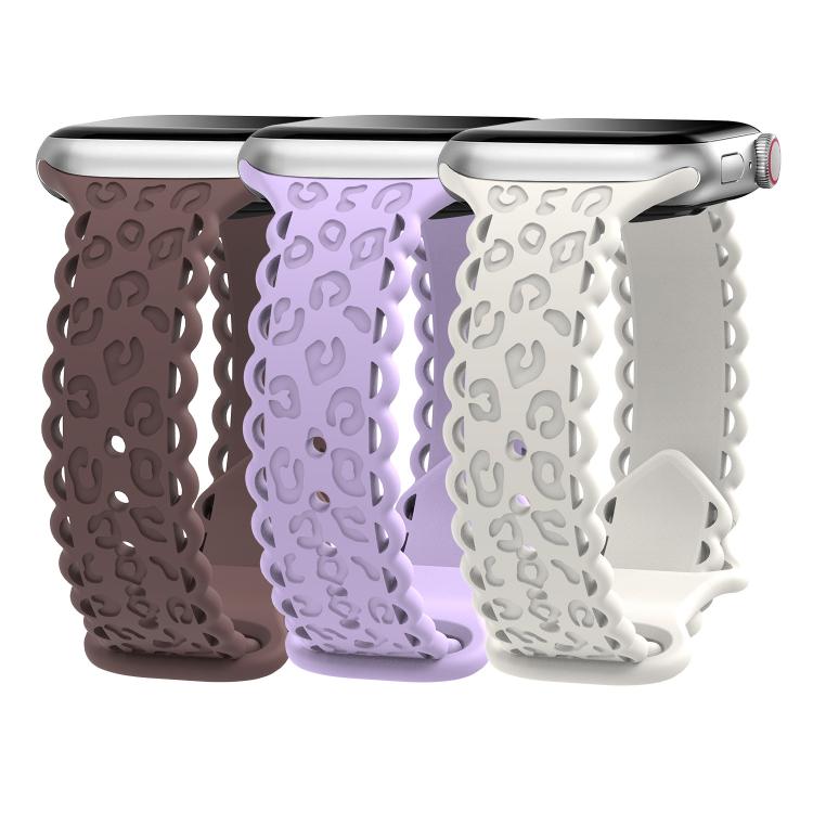 For Apple Watch 46mm / 49mm / 45mm / 44mm Lace Laser Engraved Leopard Silicone Watch Band