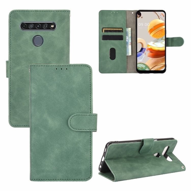 For LG K61 / Q61 Solid Color Skin Feel Magnetic Buckle Horizontal Flip Calf Texture PU Leather Case with Holder & Card Slots & Wallet