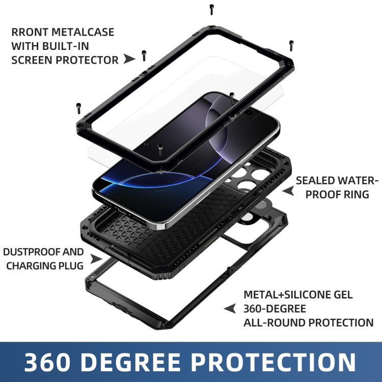 For iPhone 16 Pro Four-proof Metal Hybrid Silicone Phone Case