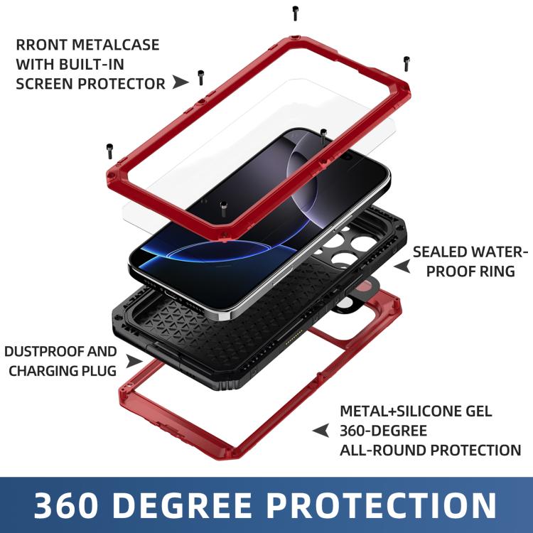 For iPhone 16 Four-proof Metal Hybrid Silicone Phone Case