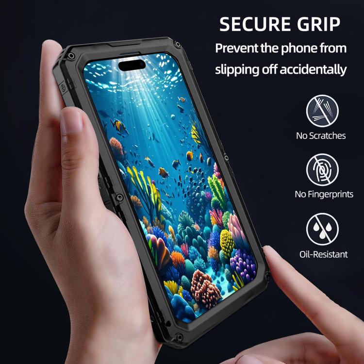 For iPhone 15 Pro Max Four-proof Metal Hybrid Silicone Phone Case