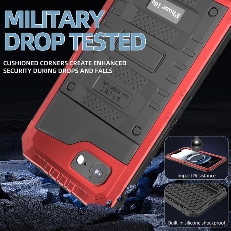 For iPhone 17e / 16e Four-proof Metal Hybrid Silicone Phone Case
