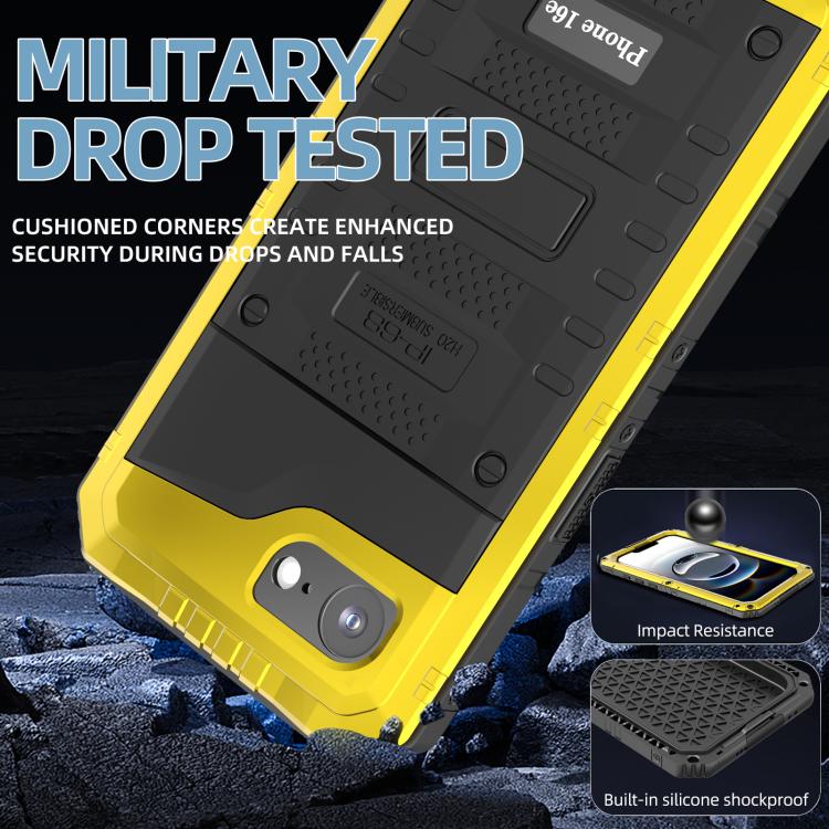 For iPhone 17e / 16e Four-proof Metal Hybrid Silicone Phone Case