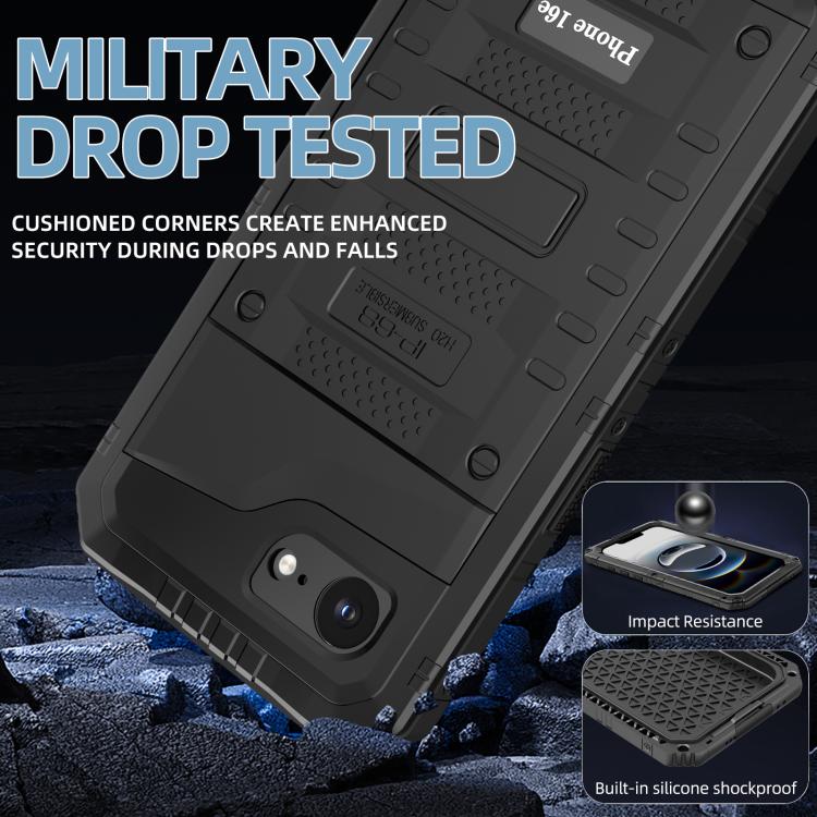 For iPhone 17e / 16e Four-proof Metal Hybrid Silicone Phone Case