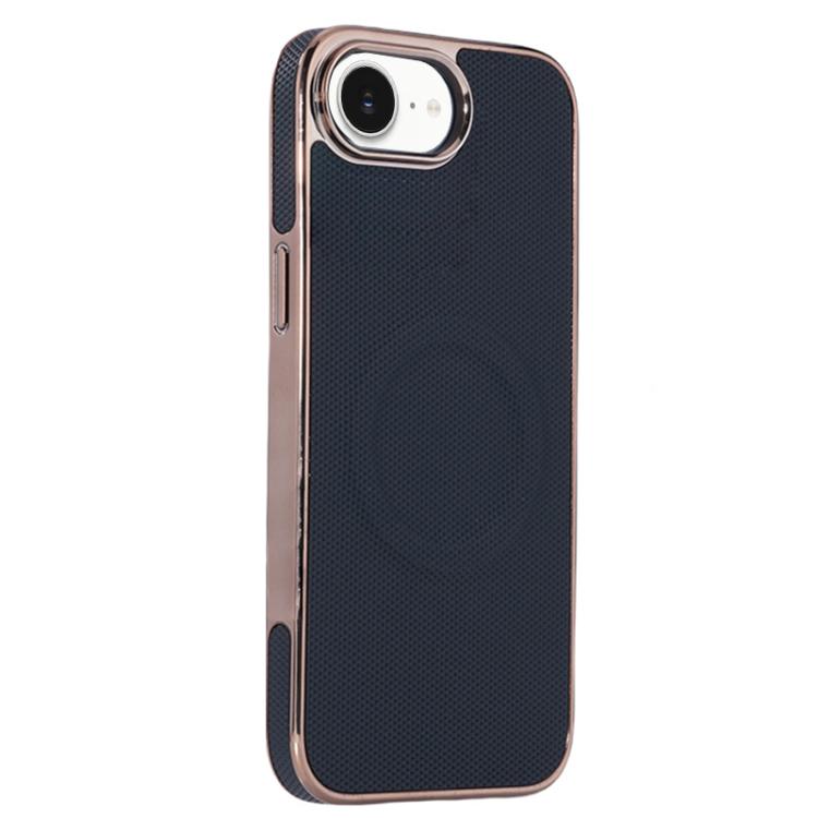 For iPhone 16e Electroplating Soft Side Sticker Leather MagSafe Phone Case