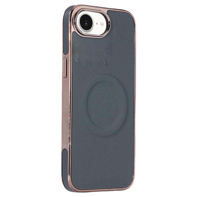 For iPhone 16e Electroplating Soft Side Sticker Leather MagSafe Phone Case