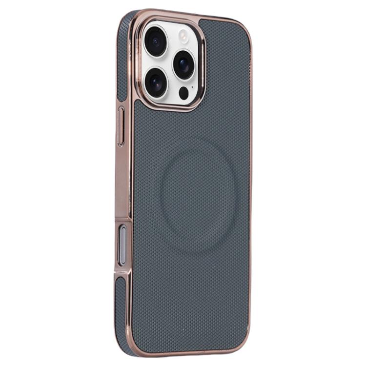For iPhone 16 Pro Max Electroplating Soft Side Sticker Leather MagSafe Phone Case