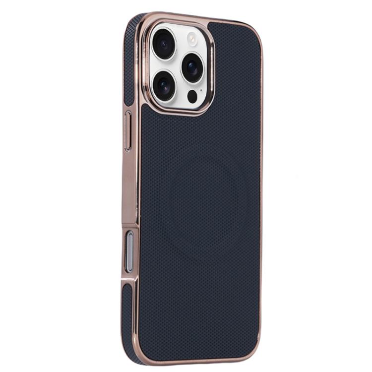 For iPhone 16 Pro Electroplating Soft Side Sticker Leather MagSafe Phone Case