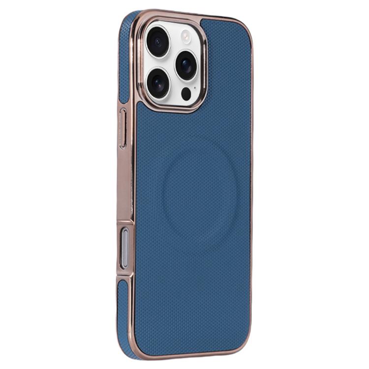 For iPhone 16 Pro Electroplating Soft Side Sticker Leather MagSafe Phone Case