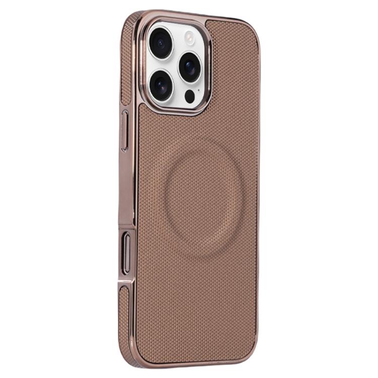 For iPhone 16 Pro Electroplating Soft Side Sticker Leather MagSafe Phone Case