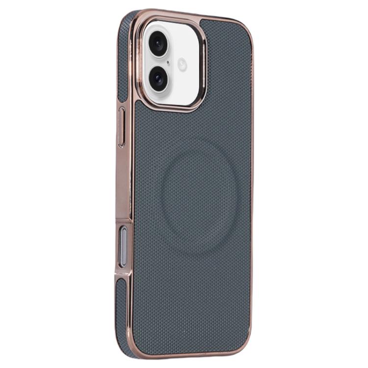 For iPhone 16 Plus Electroplating Soft Side Sticker Leather MagSafe Phone Case