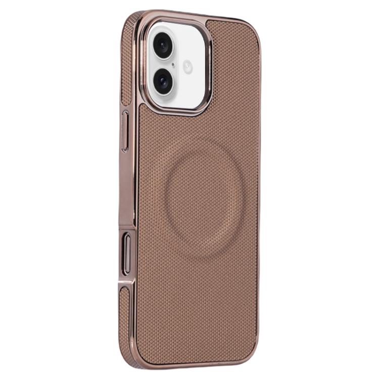 For iPhone 16 Plus Electroplating Soft Side Sticker Leather MagSafe Phone Case