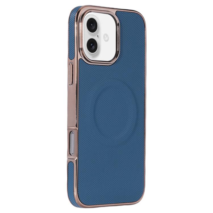 For iPhone 16 Electroplating Soft Side Sticker Leather MagSafe Phone Case