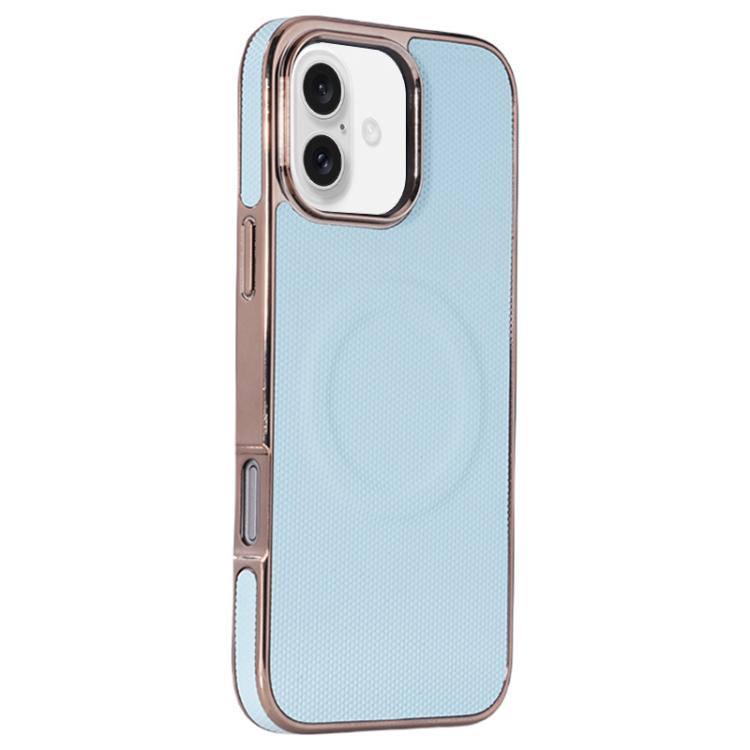 For iPhone 16 Electroplating Soft Side Sticker Leather MagSafe Phone Case