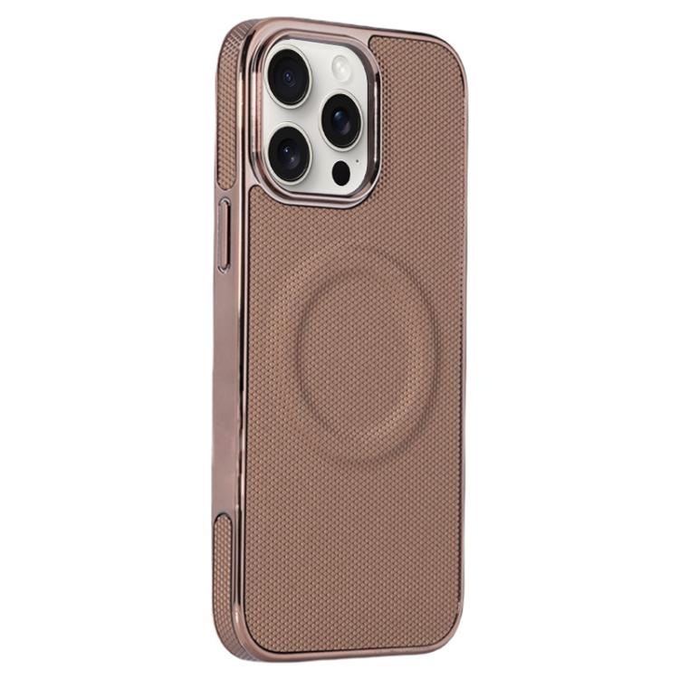 For iPhone 15 Pro Electroplating Soft Side Sticker Leather MagSafe Phone Case