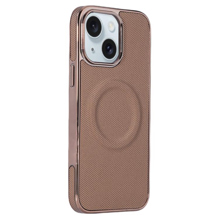 For iPhone 15 Plus Electroplating Soft Side Sticker Leather MagSafe Phone Case