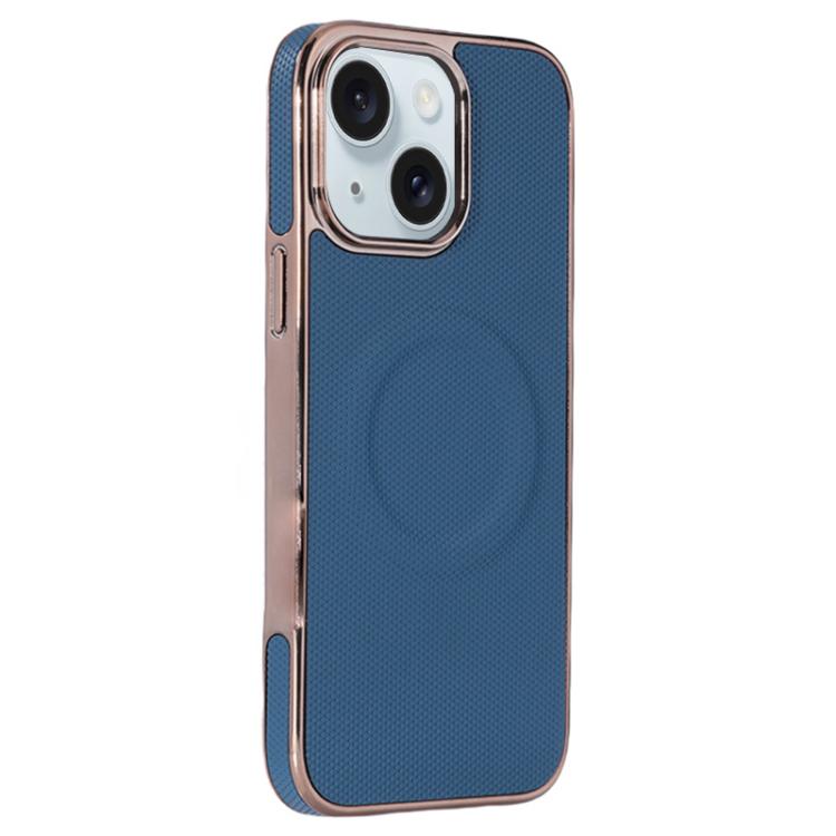 For iPhone 15 Electroplating Soft Side Sticker Leather MagSafe Phone Case