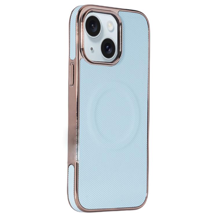 For iPhone 15 Electroplating Soft Side Sticker Leather MagSafe Phone Case