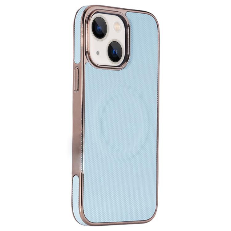 For iPhone 14 Plus Electroplating Soft Side Sticker Leather MagSafe Phone Case