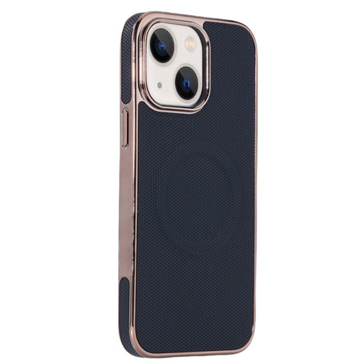 For iPhone 14 Electroplating Soft Side Sticker Leather MagSafe Phone Case