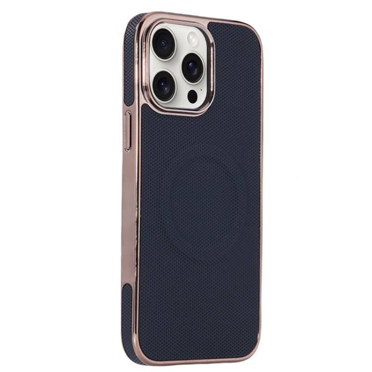For iPhone 14 Pro Max Electroplating Soft Side Sticker Leather MagSafe Phone Case