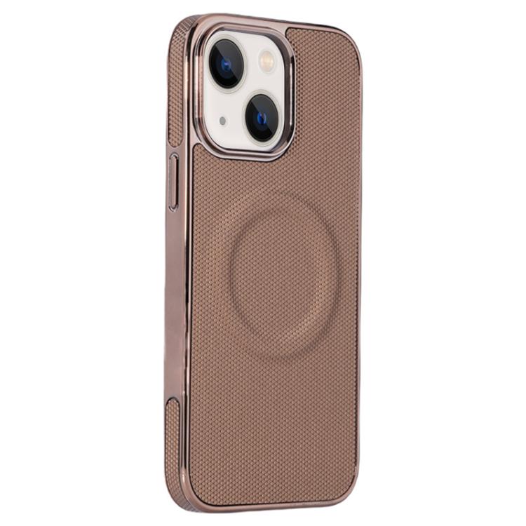 For iPhone 13 Electroplating Soft Side Sticker Leather MagSafe Phone Case