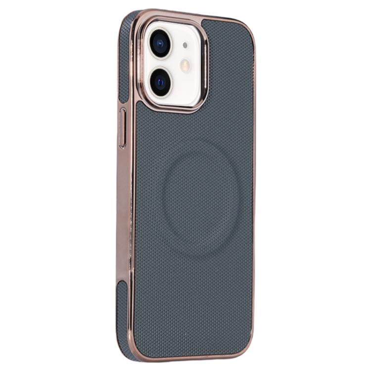 For iPhone 12 Electroplating Soft Side Sticker Leather MagSafe Phone Case