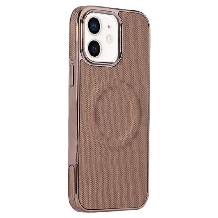 For iPhone 12 Electroplating Soft Side Sticker Leather MagSafe Phone Case