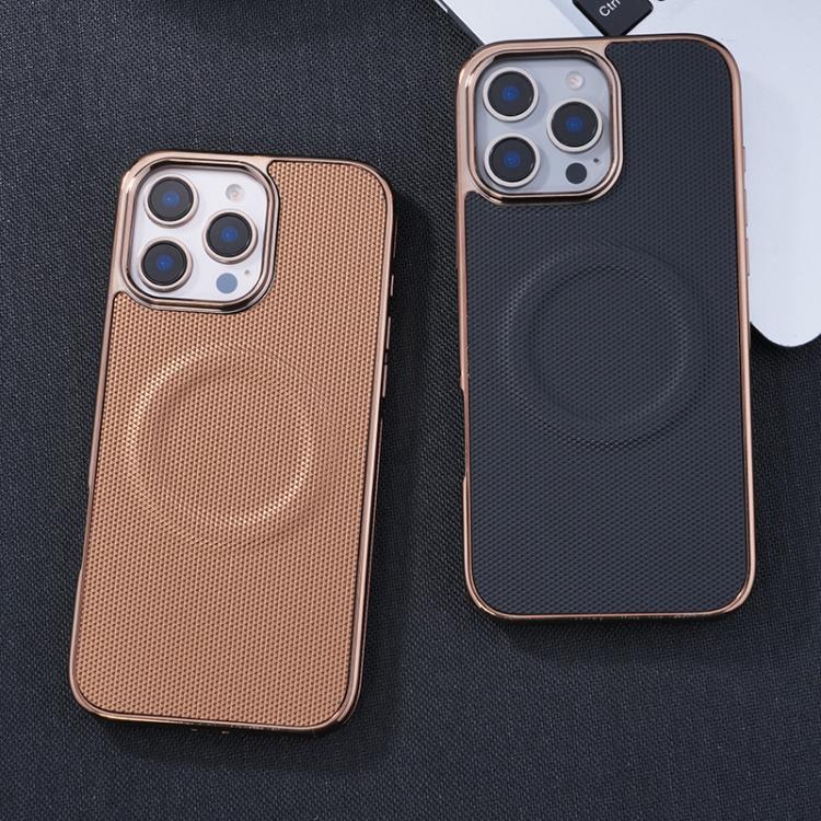 For iPhone 16e Electroplating Soft Side Sticker Leather MagSafe Phone Case