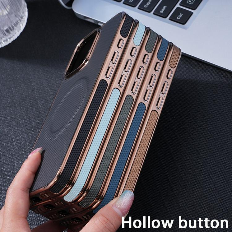 For iPhone 16e Electroplating Soft Side Sticker Leather MagSafe Phone Case