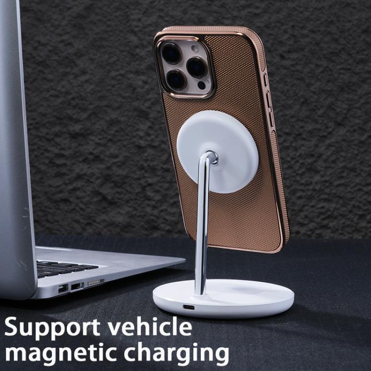 For iPhone 16e Electroplating Soft Side Sticker Leather MagSafe Phone Case