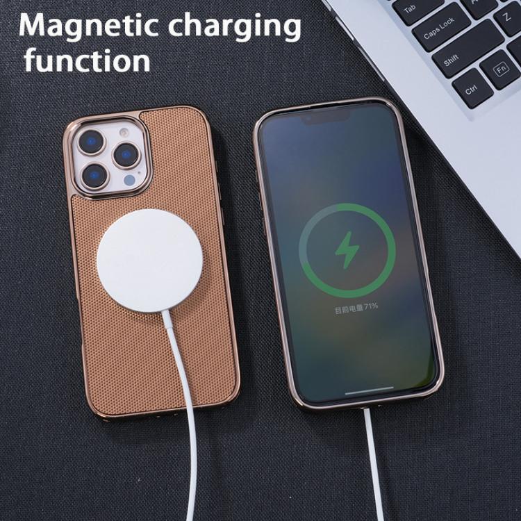 For iPhone 16e Electroplating Soft Side Sticker Leather MagSafe Phone Case