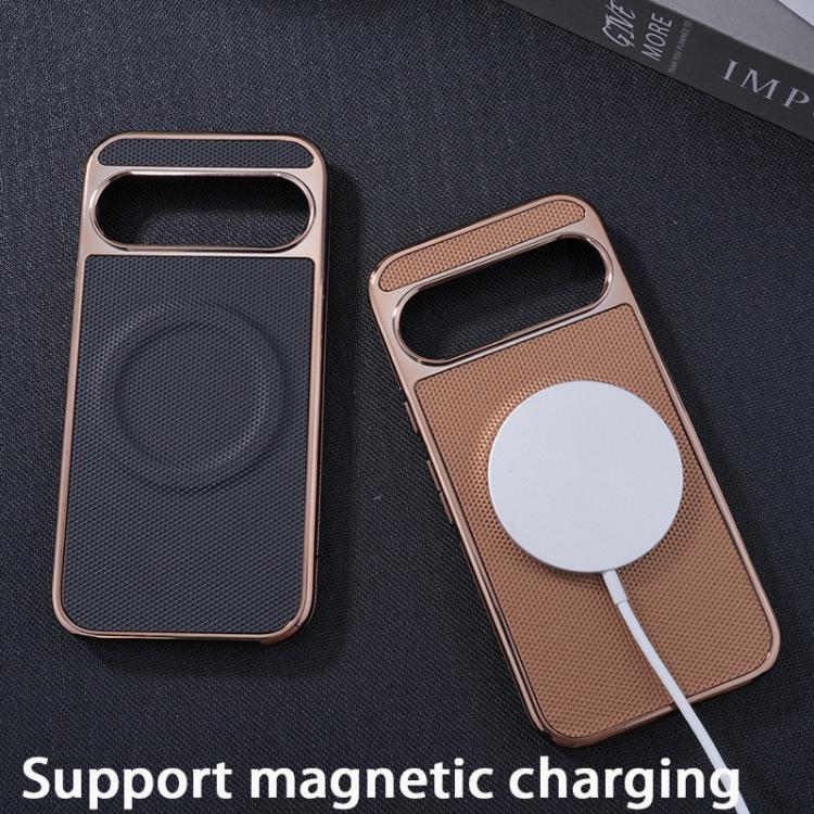 For Google Pixel 9 Pro XL Electroplating Soft Side Sticker Leather MagSafe Phone Case