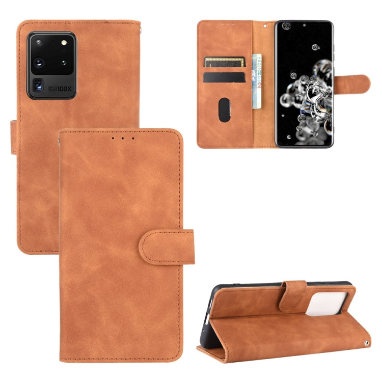 For Samsung Galaxy S20 Ultra Solid Color Skin Feel Magnetic Buckle Horizontal Flip Calf Texture PU Leather Case with Holder & Card Slots & Wallet