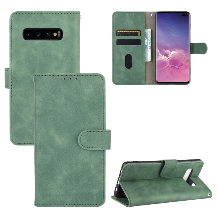 For Samsung Galaxy S10 Plus Solid Color Skin Feel Magnetic Buckle Horizontal Flip Calf Texture PU Leather Case with Holder & Card Slots & Wallet