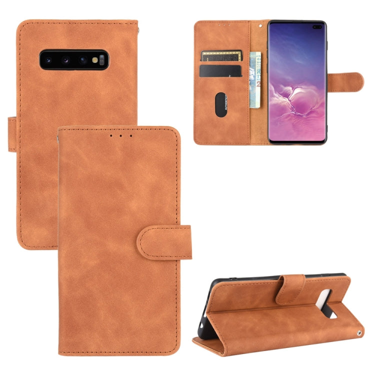 For Samsung Galaxy S10 Plus Solid Color Skin Feel Magnetic Buckle Horizontal Flip Calf Texture PU Leather Case with Holder & Card Slots & Wallet