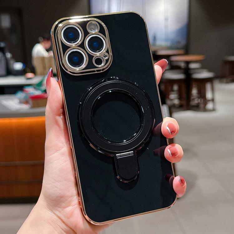 For iPhone 16 Pro Max Solid Color Electroplated Metal Holder Phone Case