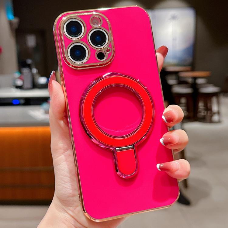 For iPhone 16 Pro Max Solid Color Electroplated Metal Holder Phone Case