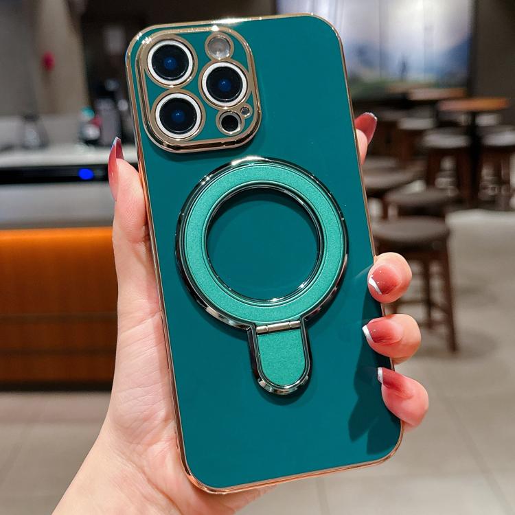 For iPhone 16 Pro Solid Color Electroplated Metal Holder Phone Case