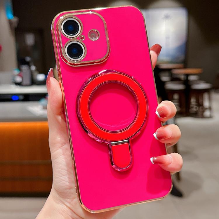 For iPhone 16 Plus Solid Color Electroplated Metal Holder Phone Case