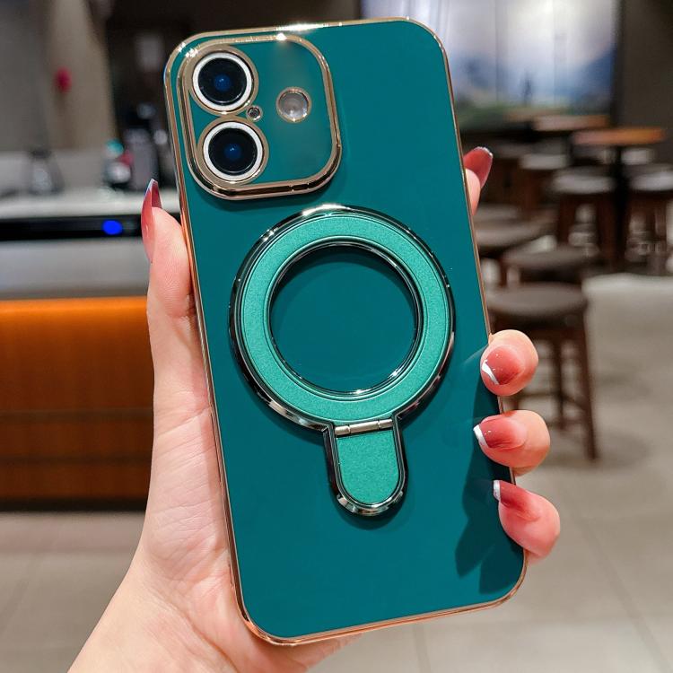 For iPhone 16 Solid Color Electroplated Metal Holder Phone Case