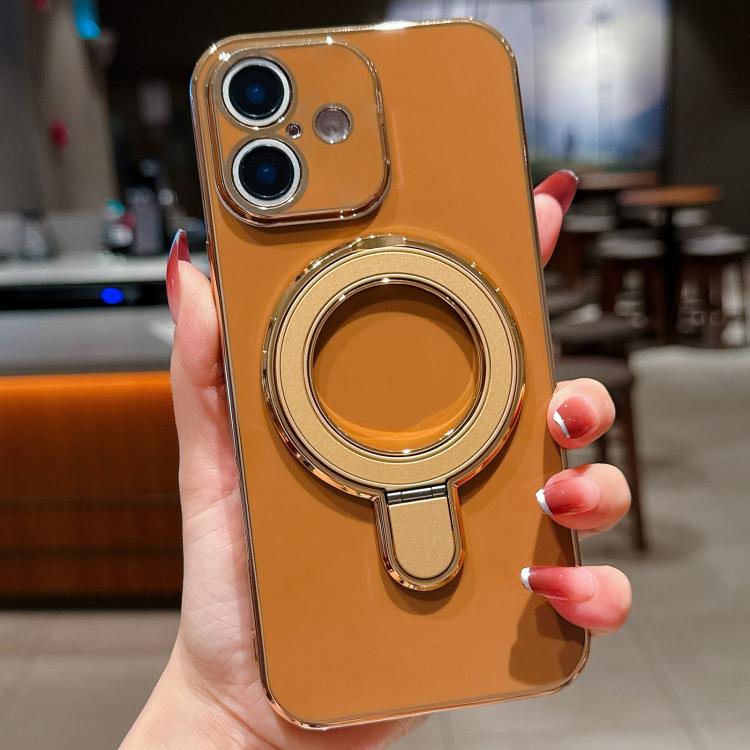 For iPhone 16 Solid Color Electroplated Metal Holder Phone Case