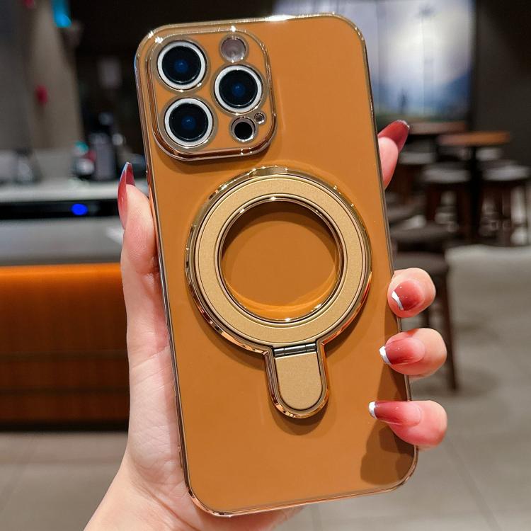 For iPhone 15 Pro Solid Color Electroplated Metal Holder Phone Case